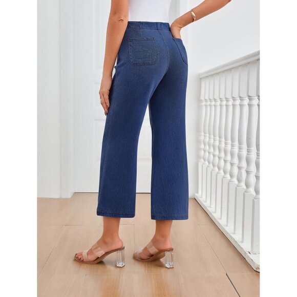 Womens High Waisted Capri Jeans Stretchy Crop Wide Leg Denim Casual - Picture 4 of 6